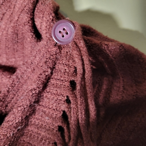 SUNG Alfred Sung xs fringed button up wrap style sweater burgundy boho - Picture 4 of 9